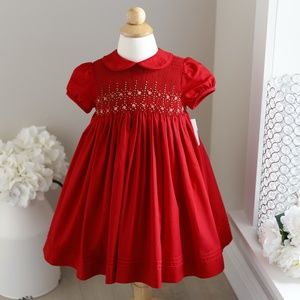Girls Red Smocked Dress Size 24 Months Embroidery Luli & Me Short Sleeve NWT
